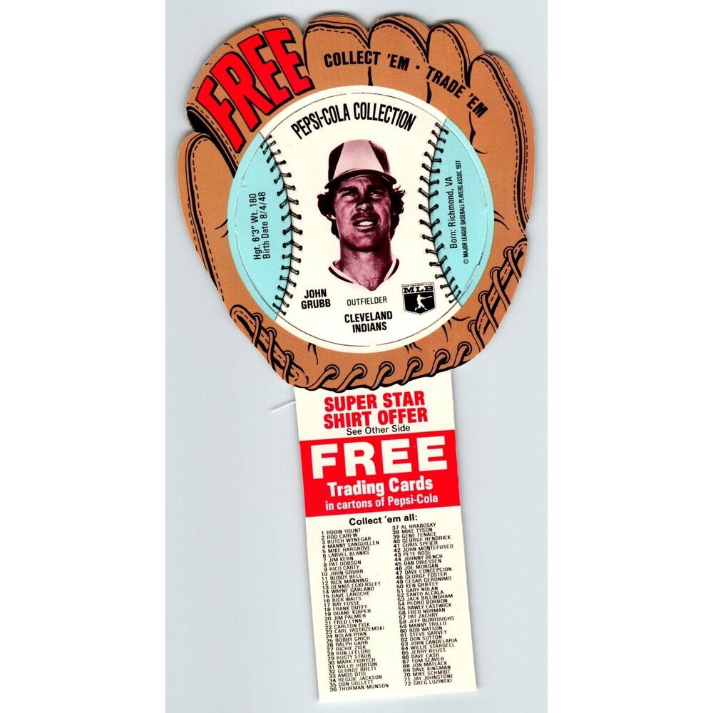 Pepsi Baseball Trading Card 1977 John Grubb Cleveland Indians MLB Diecut Trade